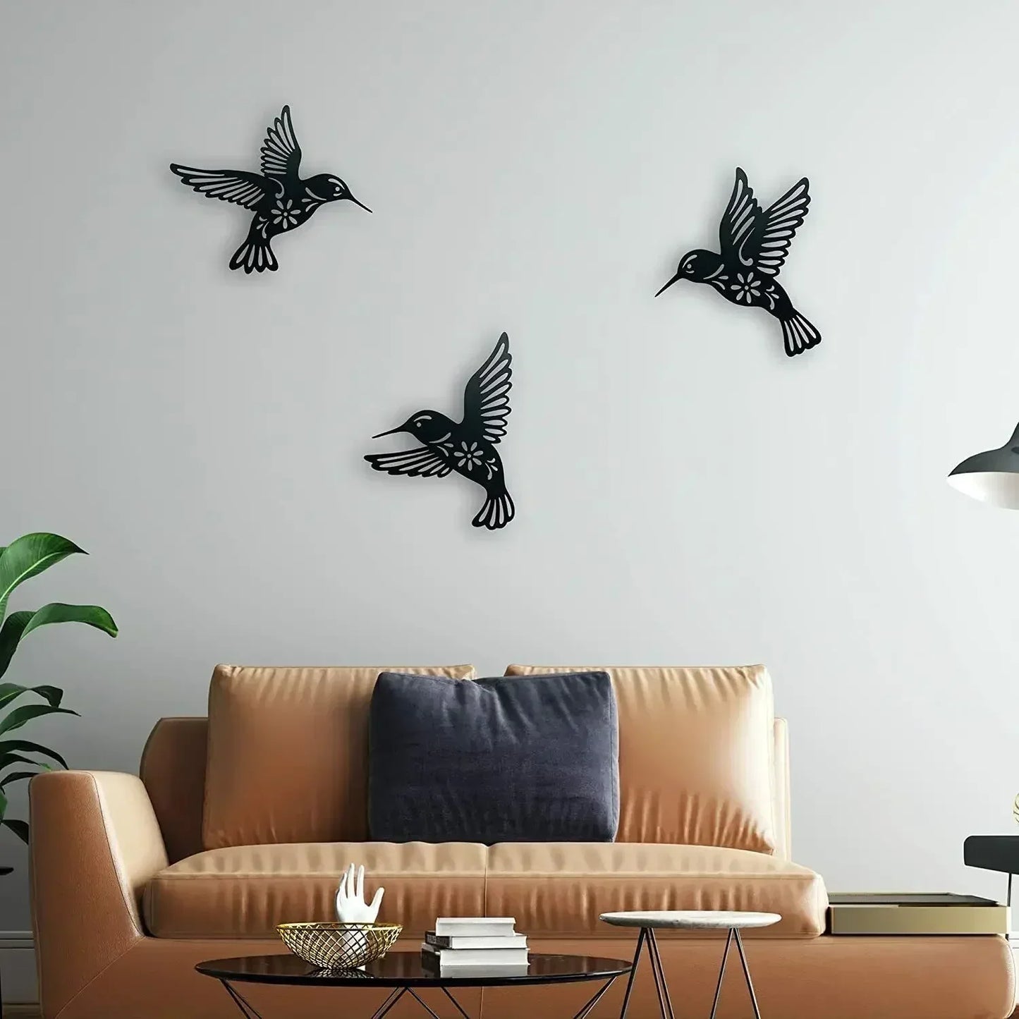 Set of 3 Black Concise Decoration Hanging, Metal Hummingbird Wall Art Decor, for Kitchen Home Indoor And Outdoor Decoration