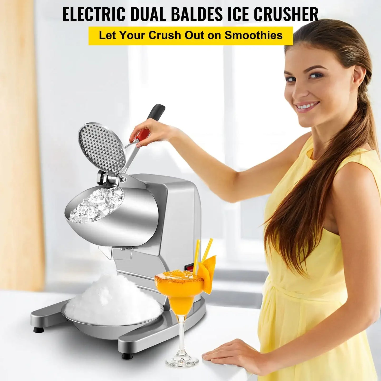 Electric Ice Crusher 300W Snow Cone Maker with Stainless Steel Bowl Replacement Blades Kitchen