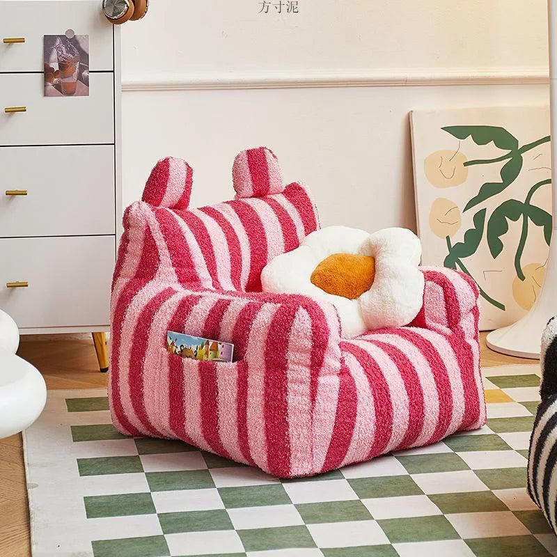 Sofá de tela de felpa suave para niños, rincón de lectura, taburete para sofá perezoso para bebé, silla pequeña y bonita para niño y niña, asiento de dibujos animados