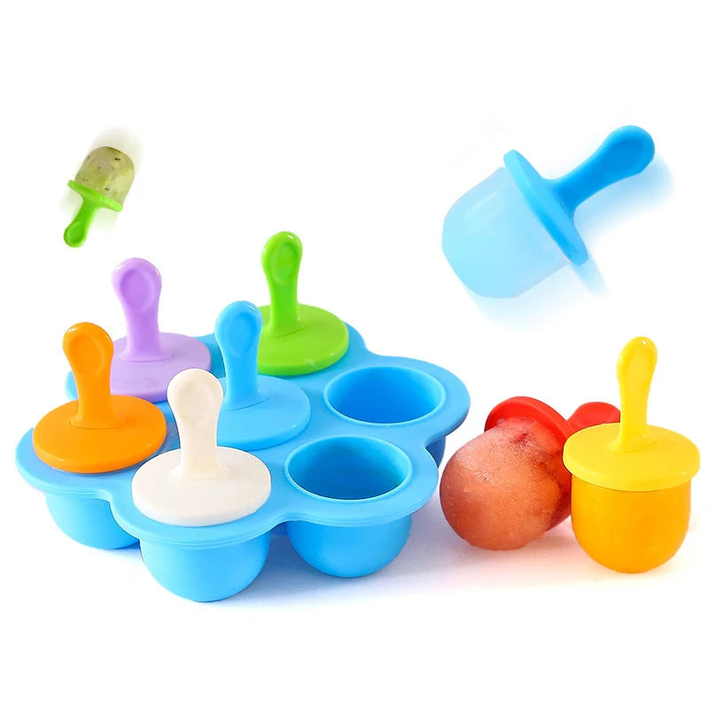 Moule à glace en silicone à 7 trous pour faire des boules de glace, des sucettes glacées, des milk-shakes aux fruits pour bébé, accessoires de cuisine pour la maison