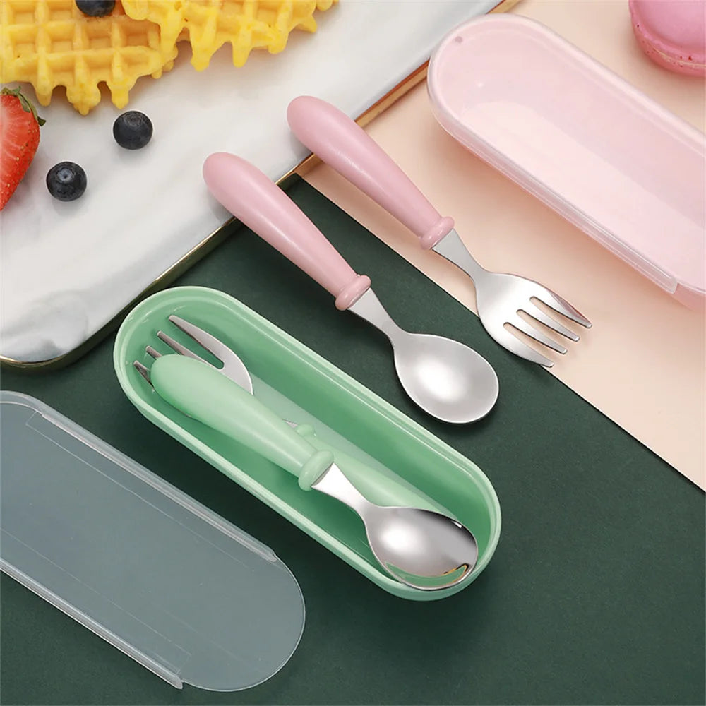 304 Stainless Steel Baby Utensil Set Children Toddler Dinnerware Infant Learn To Eat Training Food Toddler Feeding Spoon Fork