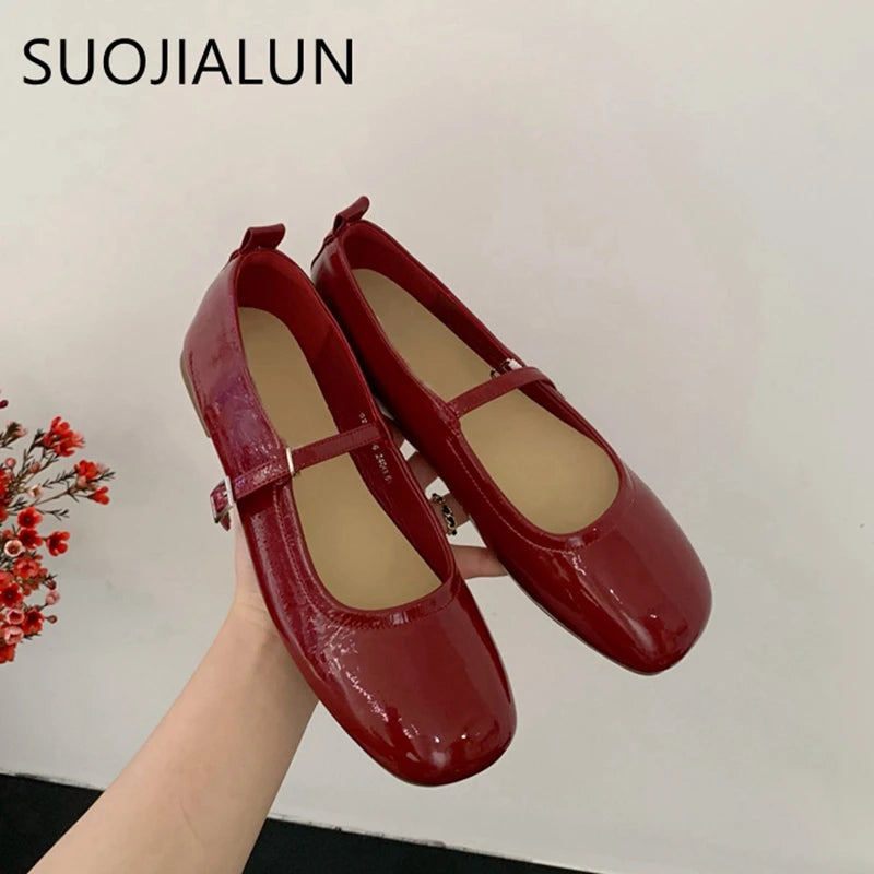 SUOJIALUN 2023 novedad de verano, zapatos Mary Jane para mujer, vestido informal suave para exteriores, zapatos de Ballet planos con punta redonda, zapatos planos sin cordones poco profundos