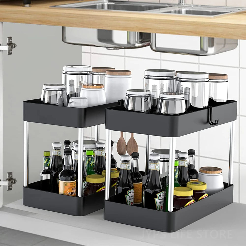 Organisateur de rangement sous évier, 1/2 pièces, tiroir à 2 niveaux, armoire polyvalente, support de rangement sous évier, organisateur de salle de bains et de cuisine