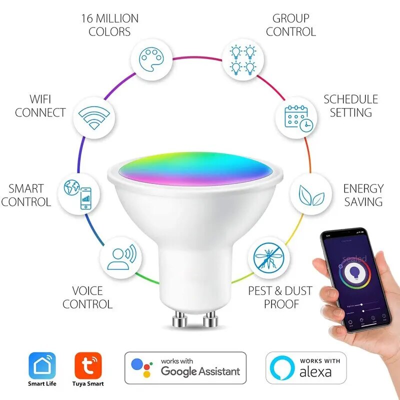 GU10 Bluetooth Lamp Tuya Smart Bulb RGB 220V Led Light Bulbs Smart Led Bulb 9W For Google Home Assistant Alexa