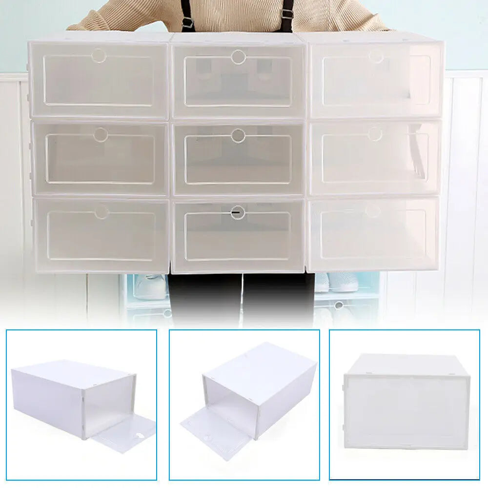 20PCS Fold Plastic Shoe Boxes Transparent Stackable Organizer Superimposed Combination Cabinet Home Use