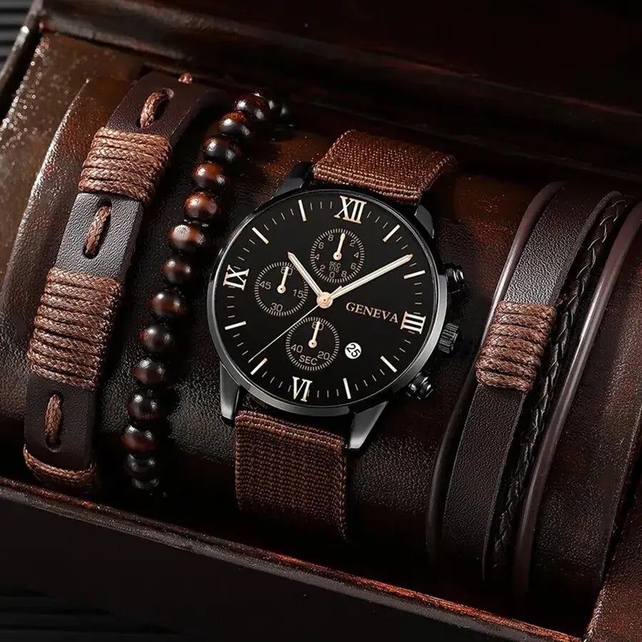 4 Uds relojes de cuarzo conjunto de reloj de pulsera para hombres moda de negocios Casual puntero redondo calendario accesorios de reloj