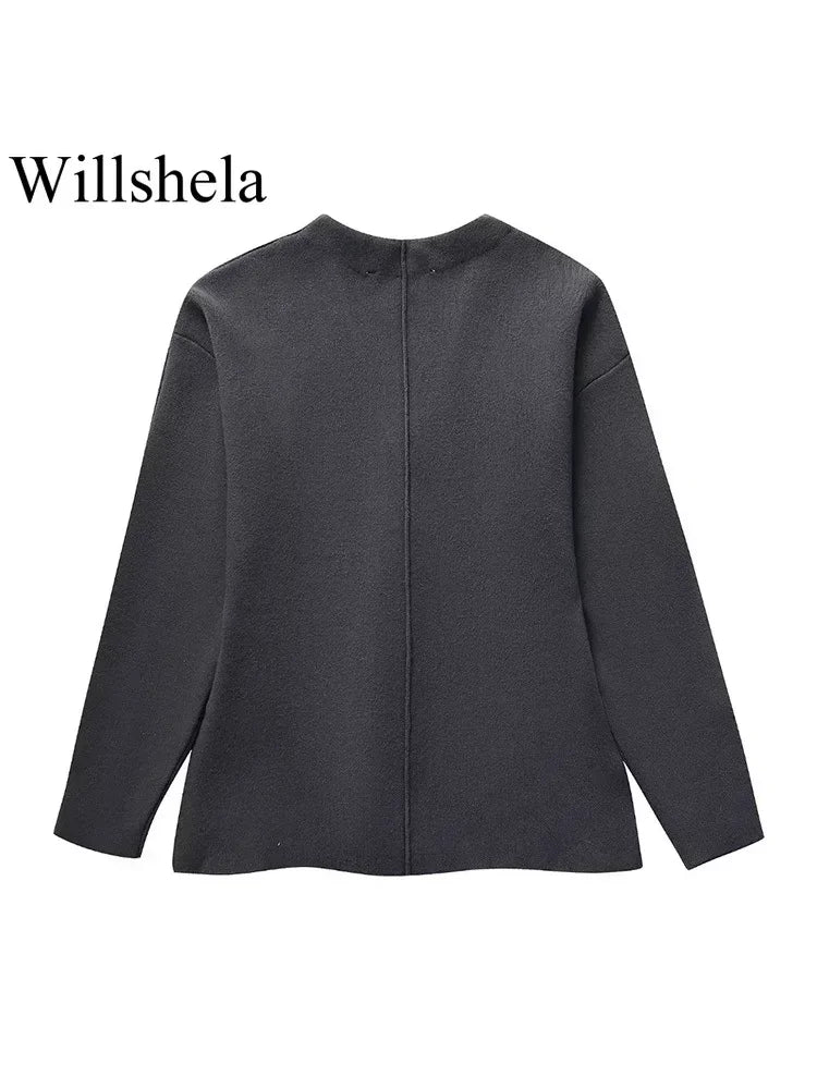 Willshela femmes mode 2 pièces ensemble simple boutonnage veste et Vintage dos fermeture éclair taille haute Midi jupe femme Chic jupes ensemble