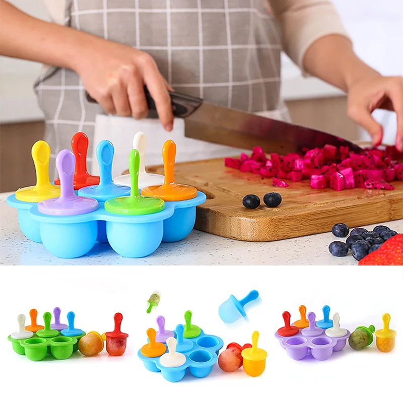 Moule à glace en silicone à 7 trous pour faire des boules de glace, des sucettes glacées, des milk-shakes aux fruits pour bébé, accessoires de cuisine pour la maison