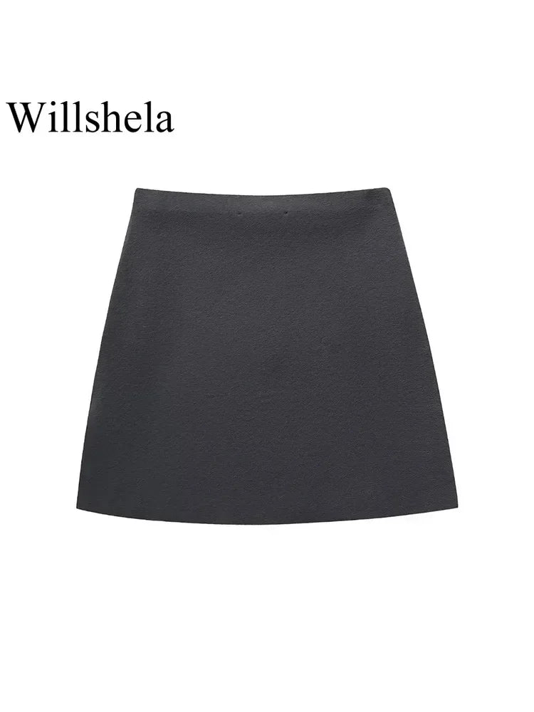 Willshela femmes mode 2 pièces ensemble simple boutonnage veste et Vintage dos fermeture éclair taille haute Midi jupe femme Chic jupes ensemble