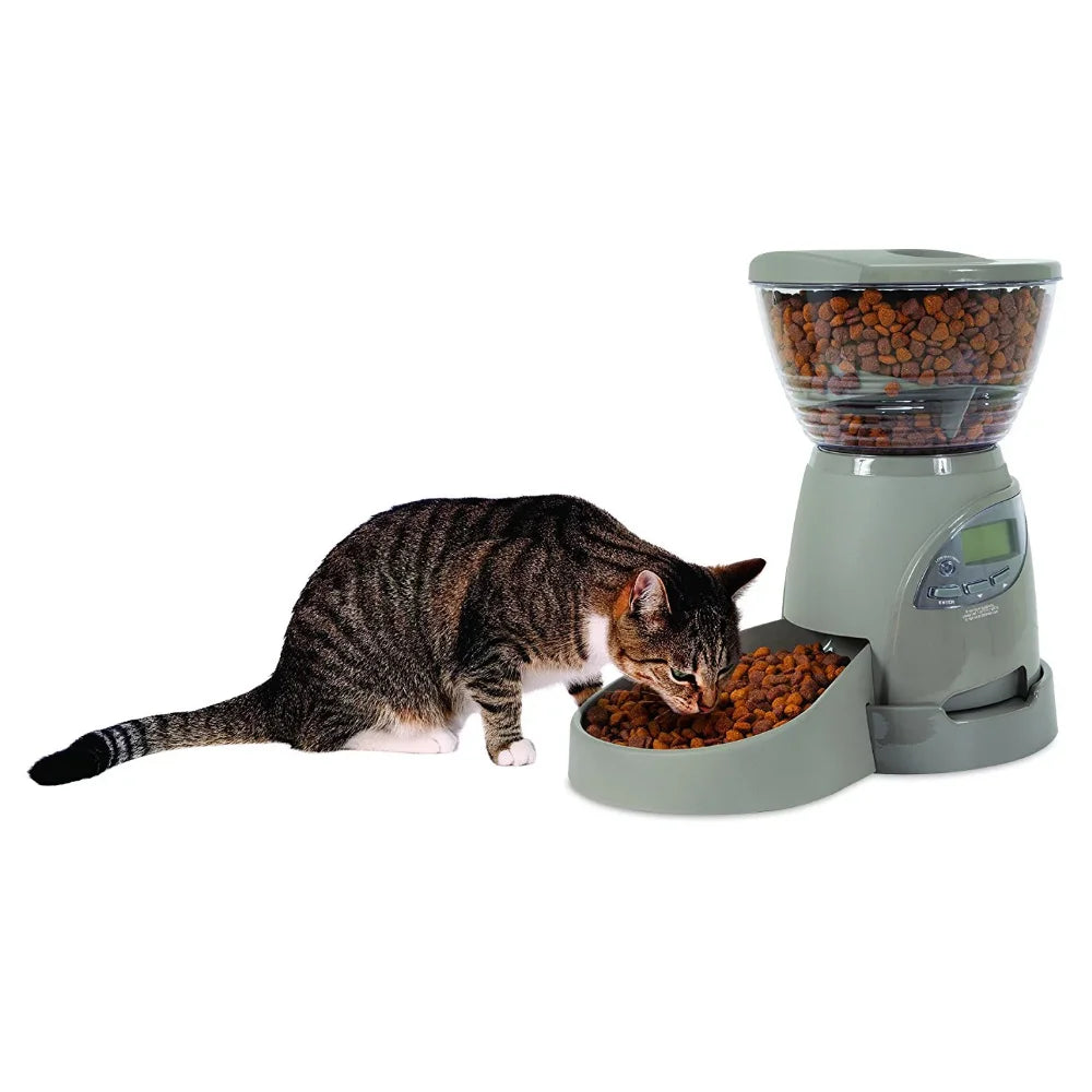 Mangeoire programmable pour animaux de compagnie, portion droite, 5 lb, pour chiens et chats, gris, 10,00 x 14,00 x 17,00 pouces