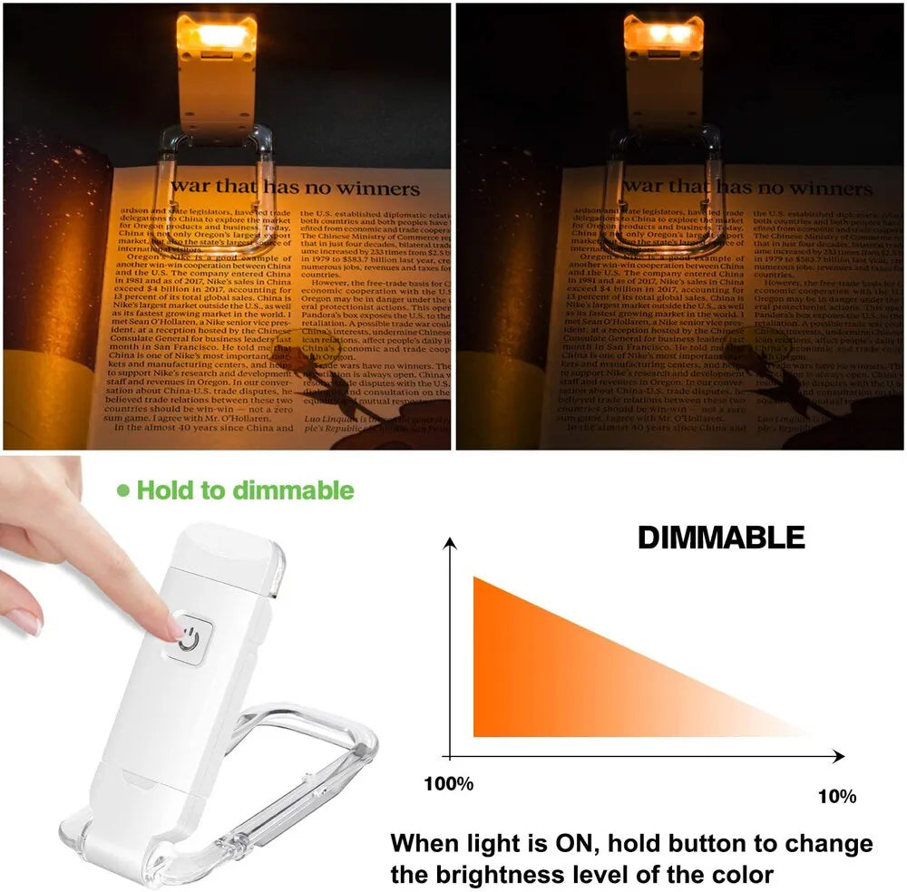 Mini luz de lectura con Clip, luz LED pequeña de noche, carga USB, brillo ajustable, protección ocular portátil