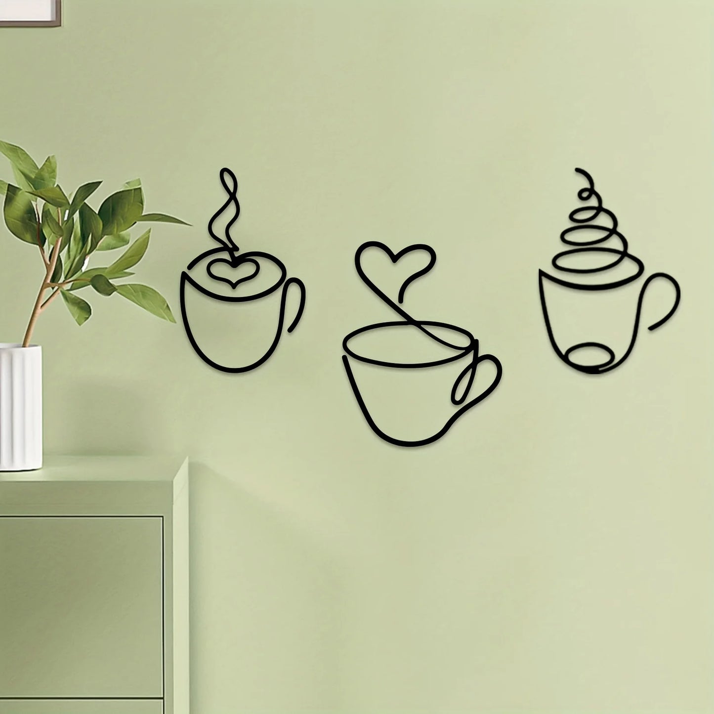 Add a Touch of Charm to Your Kitchen with this 3pcs Coffee Cup Metal Wall Art Home Decor，Wall decor metal wall hanging