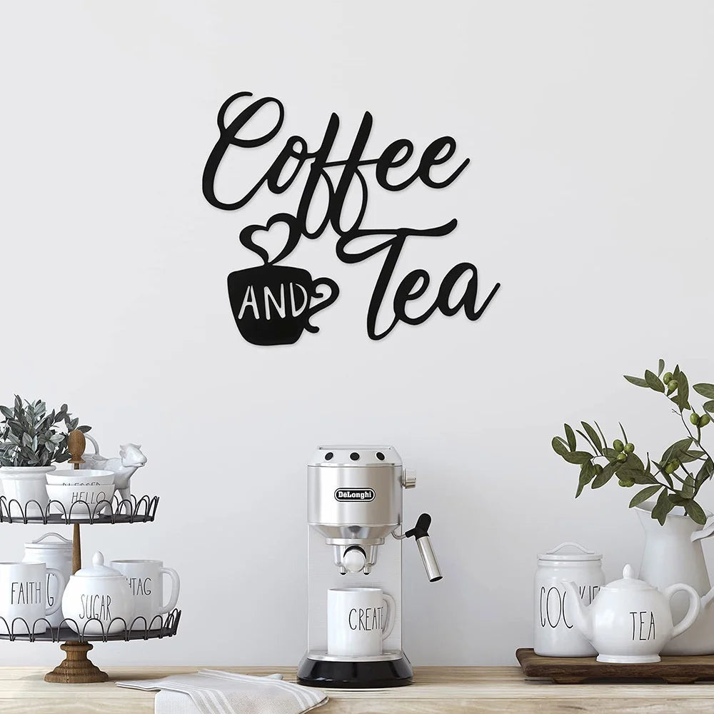 Coffee Sign, Coffee And Tea Bar Sign Metal Hanging Wall Art Sign Cafe Farmhouse Kitchen Wall Decor Wall decor metal wall hanging