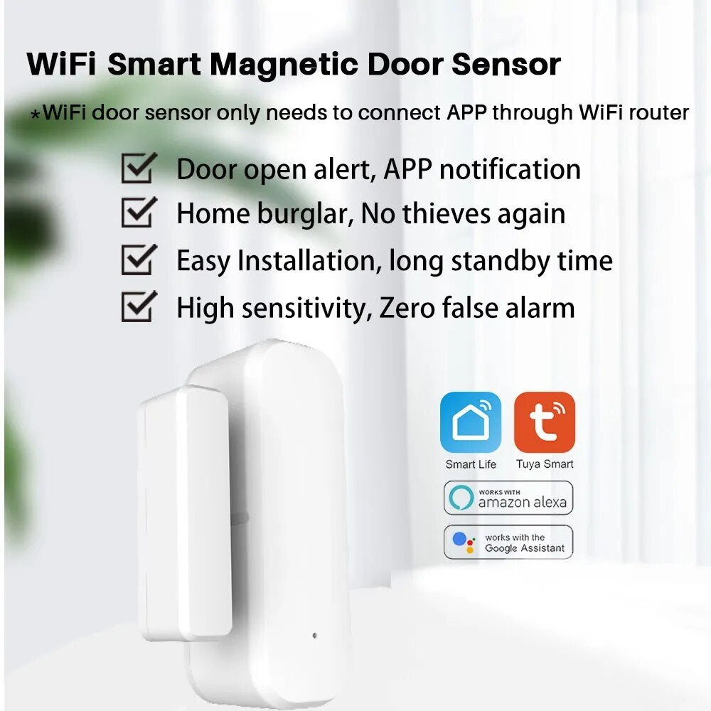 Sensor de puerta inteligente Tuya, WiFi, puerta, ventana, Detector abierto y cerrado, sistema de alarma de seguridad para el hogar, Control por aplicación Smart Life