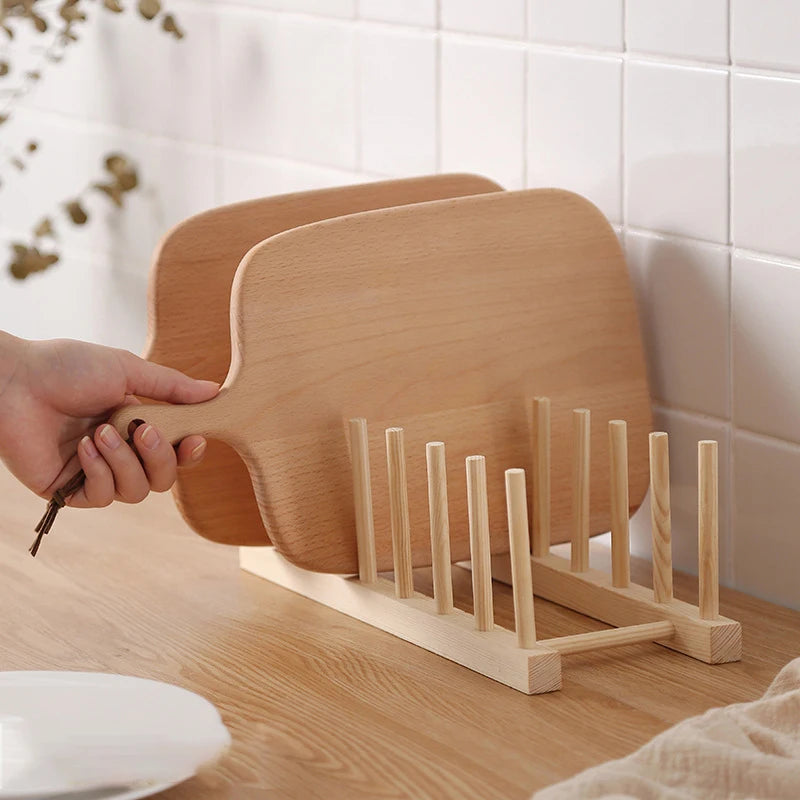 Escurridor de platos de madera, estantes de almacenamiento para cocina, soporte para tapa de olla, estante organizador de cocina, escurridor de platos, escurridor de madera