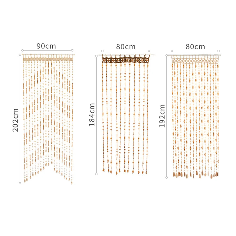 Rideau de porte en bois fait à la main en bois massif, séparateur de pièce, cloisons de salon, rideau de perles suspendu, ficelle 90 x 220 cm, décoration d'intérieur