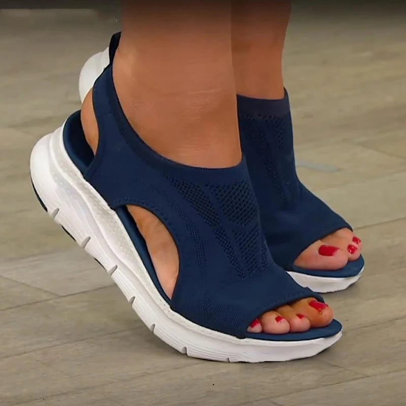 Zapatos de verano para mujer, sandalias con plataforma de pescado de malla 2024, sandalias con cuña y Punta abierta para mujer, zapatos informales ligeros para mujer