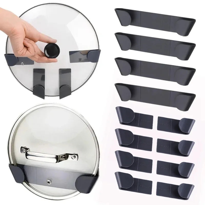 Punch Free Pot Lid Holder Black Self Adhesive Pot Lid Organizer Rack  Wall-Mounted Pan Pot Cover Plastic Rack Kitchen Organizer