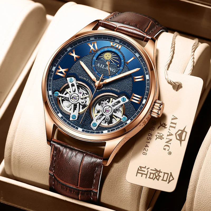 AILANG Original Design men's Double Flywheel Automatic Mechanical Watch Fashion Leisure Business Luxury Clock