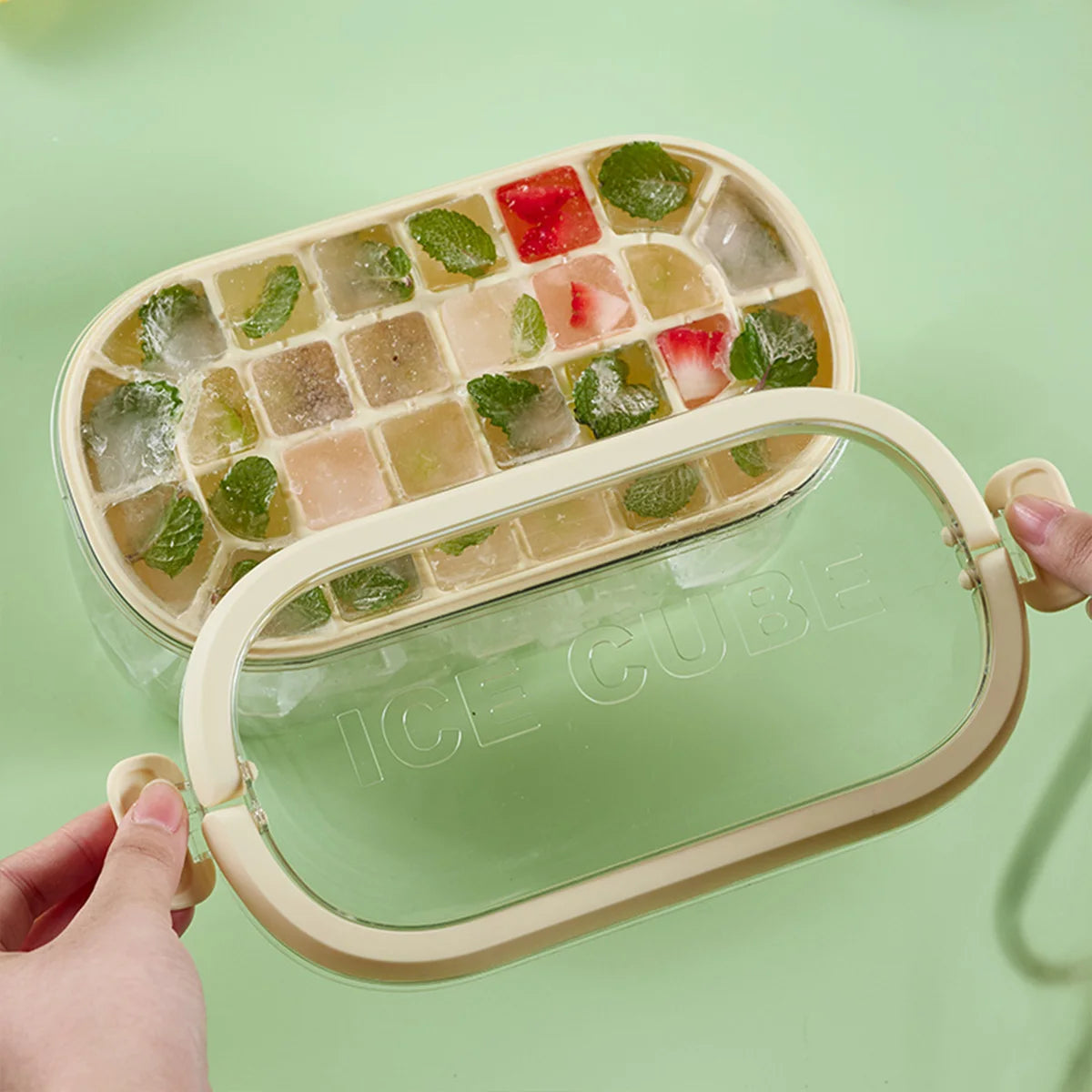 WORTHBUY Molde para hielo con caja de hielo y pala Herramientas para hacer bolas de hielo reutilizables para refrigerador Bandeja para cubitos de hielo de doble capa Accesorio para barra de cocina