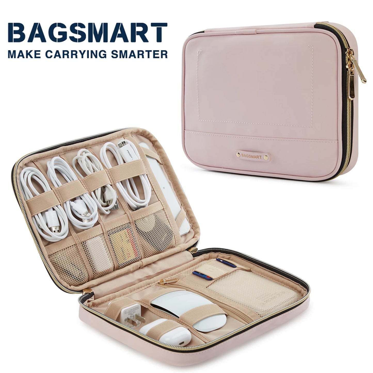 Organizador de cables de viaje BAGSMART, bolsa impermeable para dispositivos de viaje, cargador de batería, iPad, organizador de auriculares, elementos esenciales de viaje