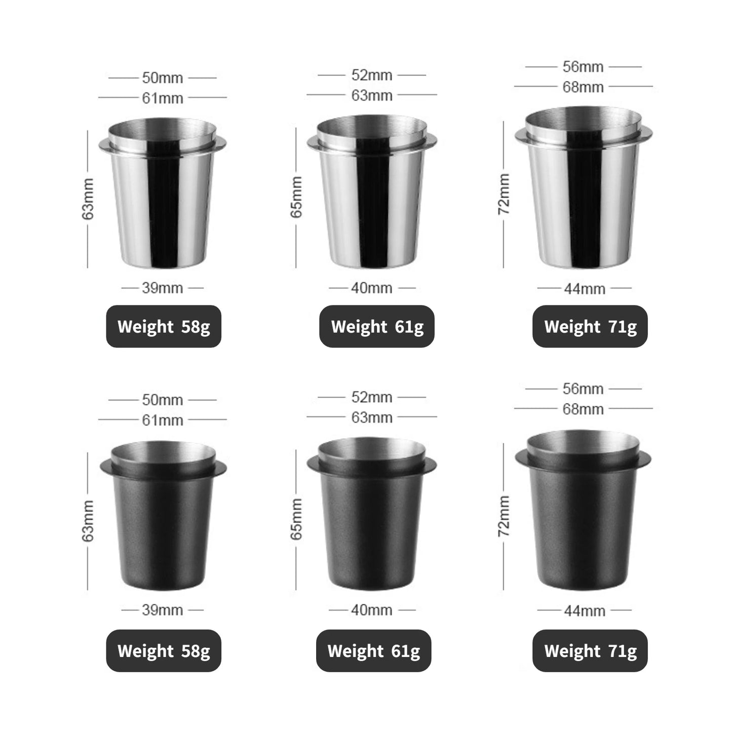 Tasse de dosage de café 58/53/51 mm pour machine à expresso, tasse de dosage de café en acier inoxydable résistant à l'usure, livraison directe