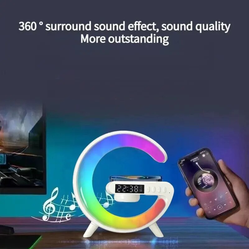 Nuevo altavoz pequeño G con Bluetooth, luz de Audio RGB con reloj despertador, carga inalámbrica, Audio, luz LED de ambiente colorido