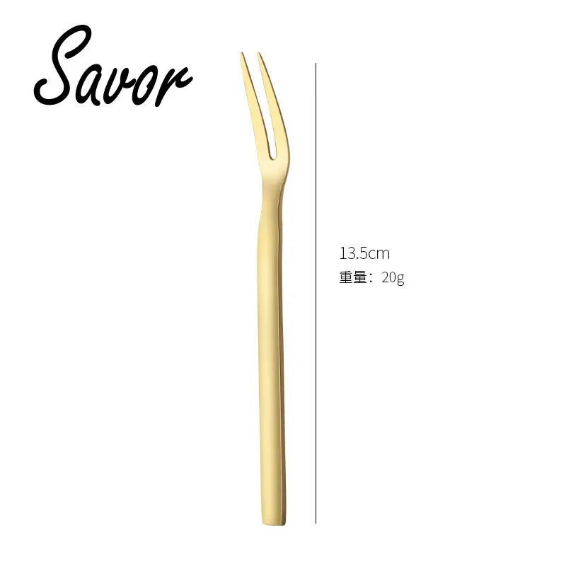 Stainless steel moon cake knife fork dessert small  golden two tooth fruit