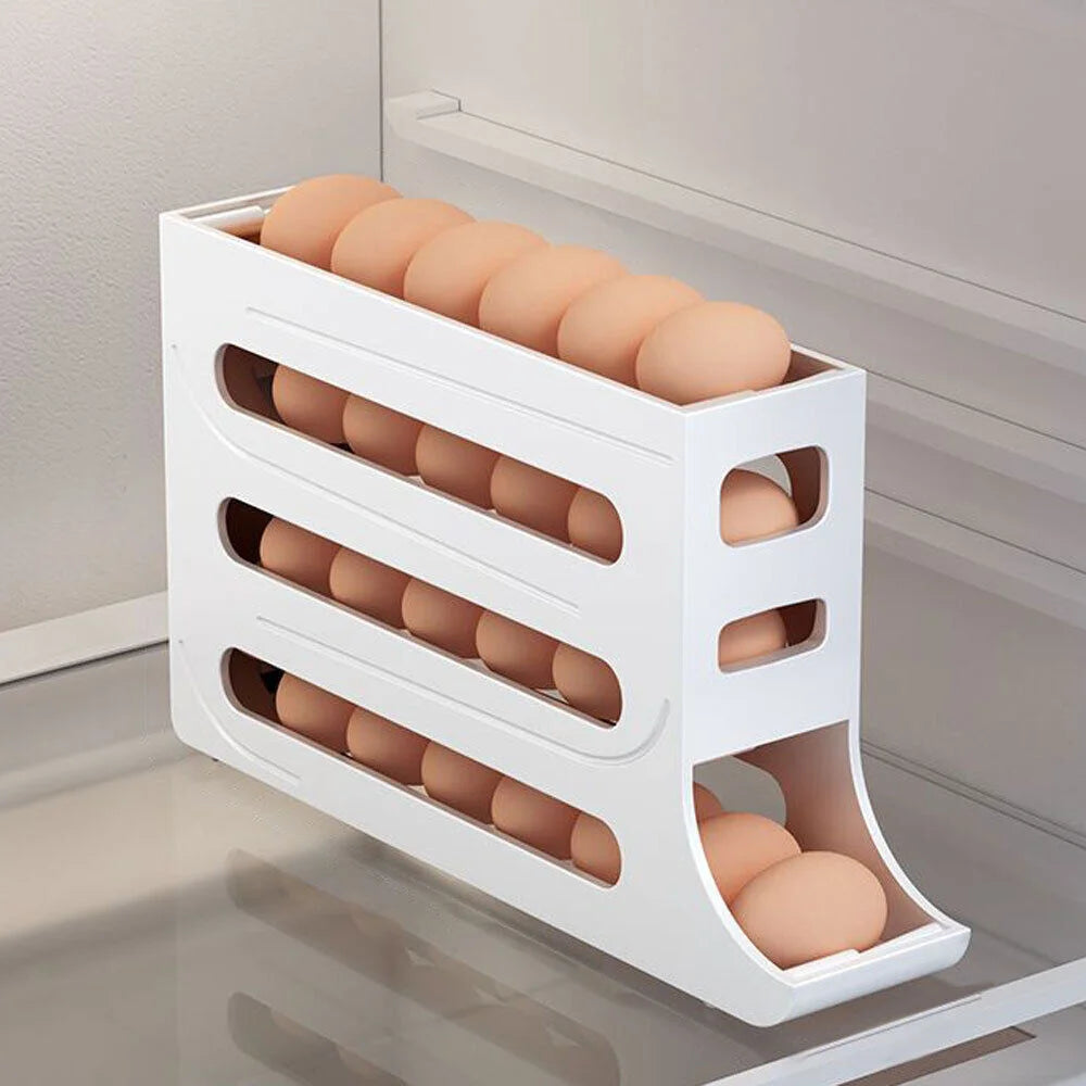 Soporte de desplazamiento automático para huevos, caja de almacenamiento, contenedor de cesta para huevos, organizador enrollable, dispensador de huevos para refrigerador para Cocina