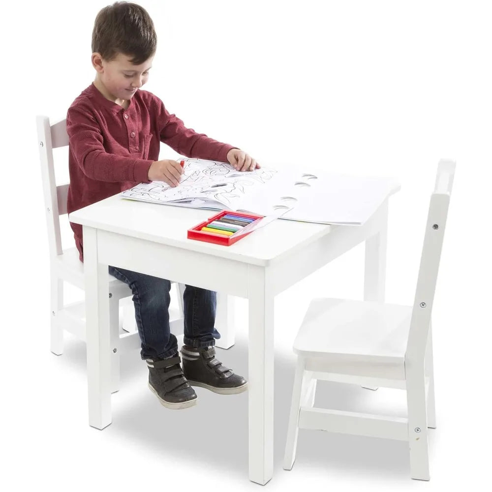 Mesas y sillas para niños Juego de mesa y 4 sillas de madera para granja, muebles infantiles para artes y actividades, blanco para edades de 3 a 8 años