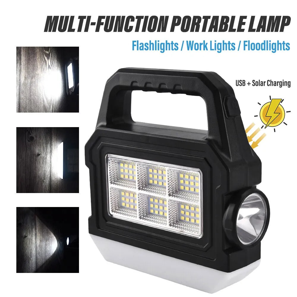 Lampe de poche LED puissante multifonctionnelle COB, lampe de travail Portable avec lumières latérales et inférieures, Support pour l'énergie solaire