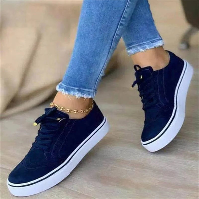 Zapatos vulcanizados de suela baja para mujer, zapatos informales con punta redonda, zapatos planos con cordones para caminar, versátiles y cómodos, novedad de 2023