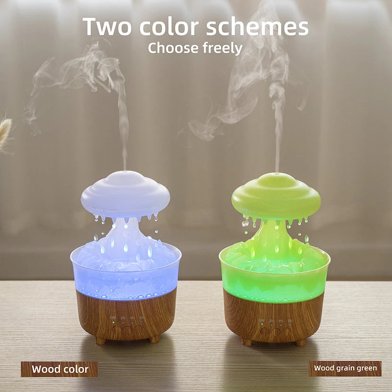 Humidificateur veilleuse nuage de pluie 2023, avec son de goutte d'eau de pluie et lumière LED 7 couleurs, diffuseur d'huile essentielle, aromathérapie