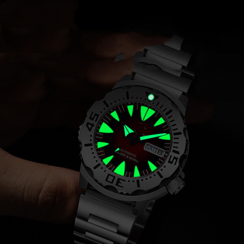 Montre mécanique étanche et lumineuse en acier inoxydable pour hommes