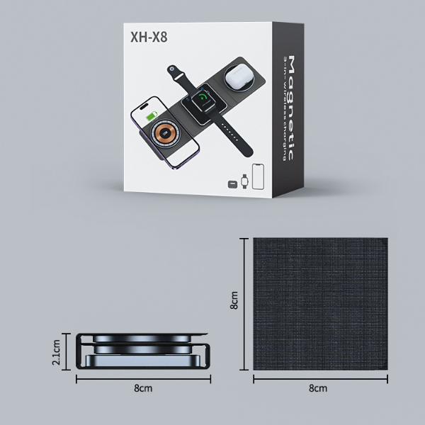 Station de chargeur sans fil pliable magnétique 3 en 1, transparente, charge rapide pour IWatch et Airpods