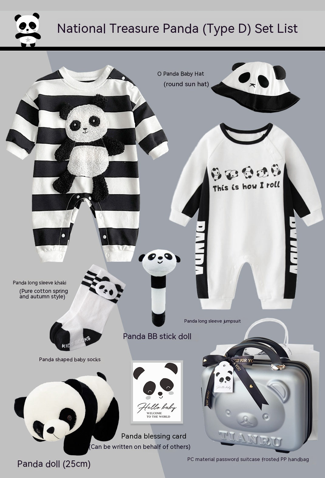 Paquete de regalo para bebé Panda Traje de algodón puro para las cuatro estaciones