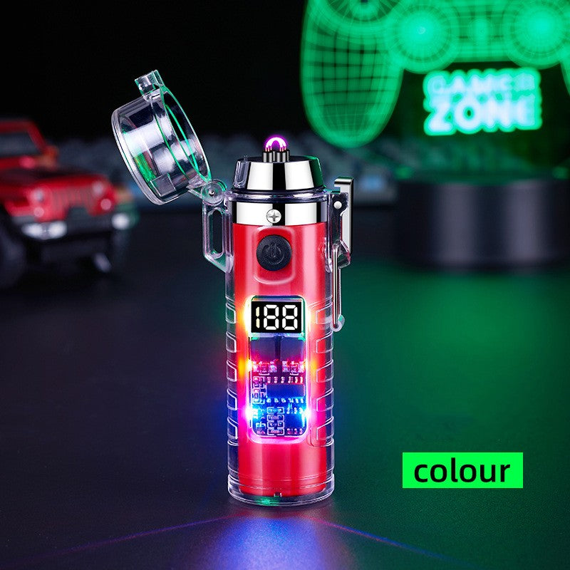 Coque transparente double Arc USB chargeur briquet extérieur LED étanche lumière colorée affichage de puissance éclairage Gadgets lumineux