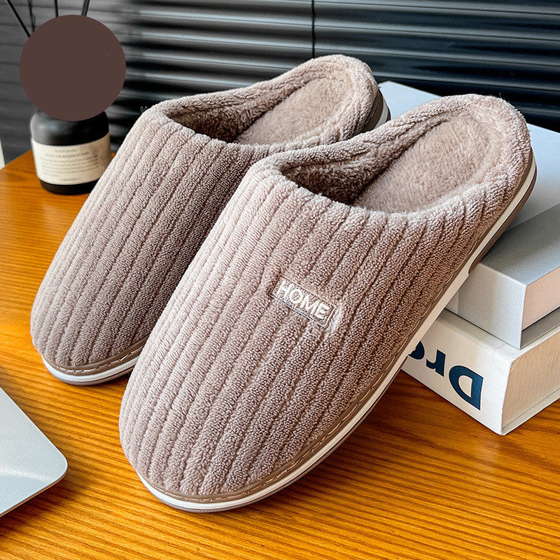 Zapatillas de algodón simples de Color sólido antideslizantes para invierno, pantuflas cálidas de felpa para el hogar, zapatos de casa para parejas de mujer