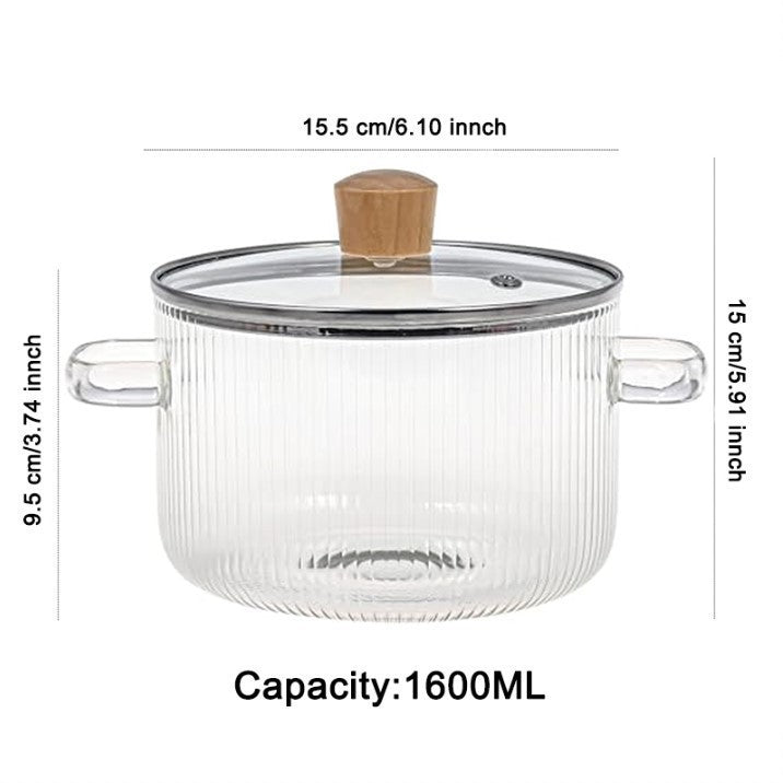 Pot à lait en verre transparent épais à double oreille Bol à nouilles instantanées Marmite antiadhésive