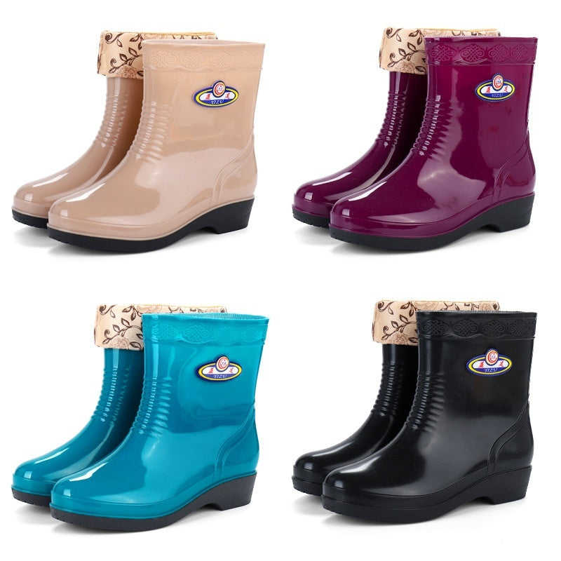 Ropa de trabajo Botas de lluvia elegantes con forro polar impermeables para mujer