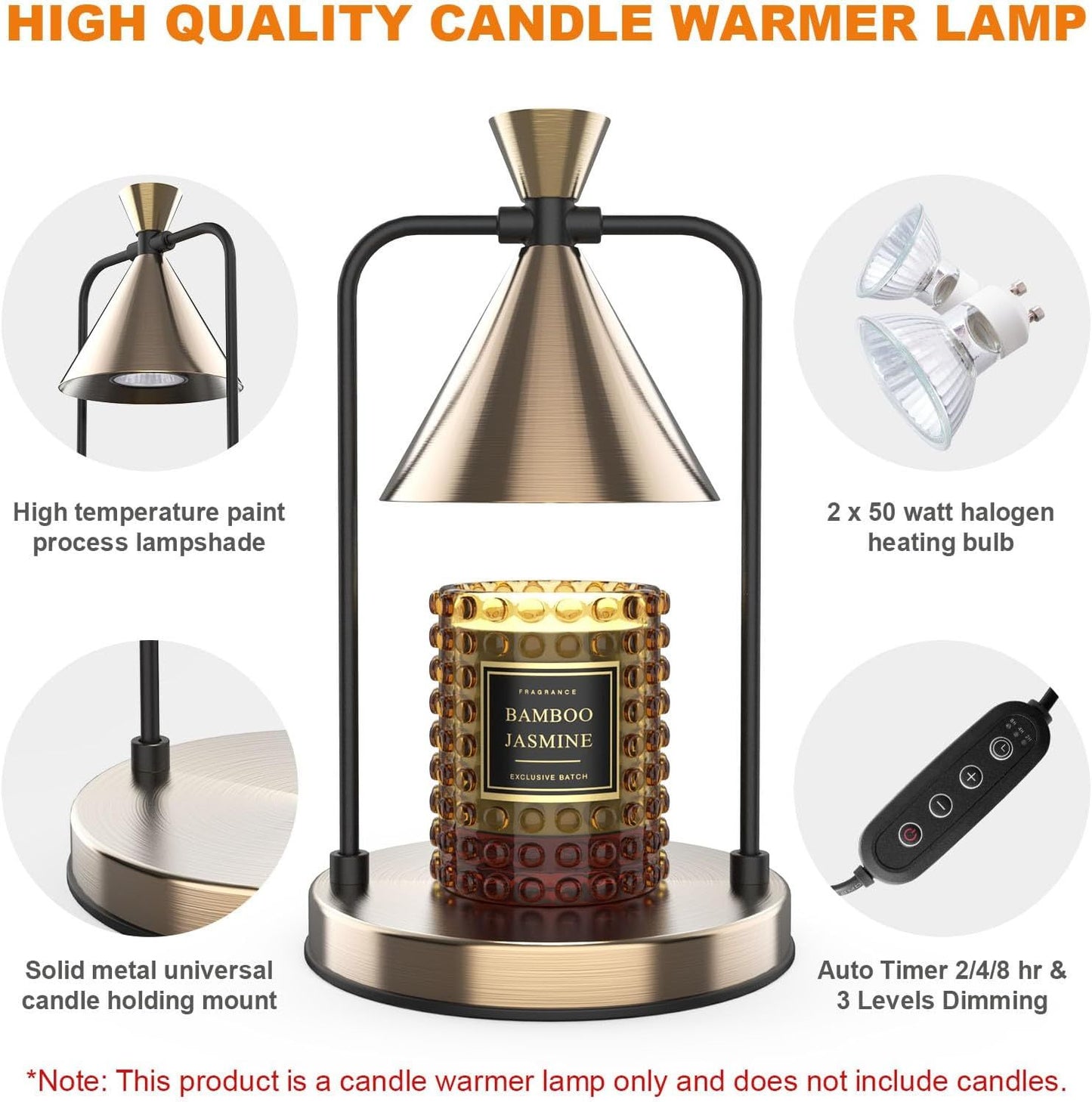 Candle WaLamp avec minuterie, chauffe-bougie électrique à intensité variable, compatible avec les petites et grandes bougies parfumées, fondoir de bougies pour la décoration de la chambre à coucher, cadeaux pour maman Bronze