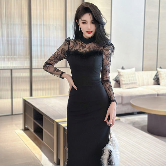 Pure Desire Style Tempérament Furry Bandeau Slim-fit Socialite Robe