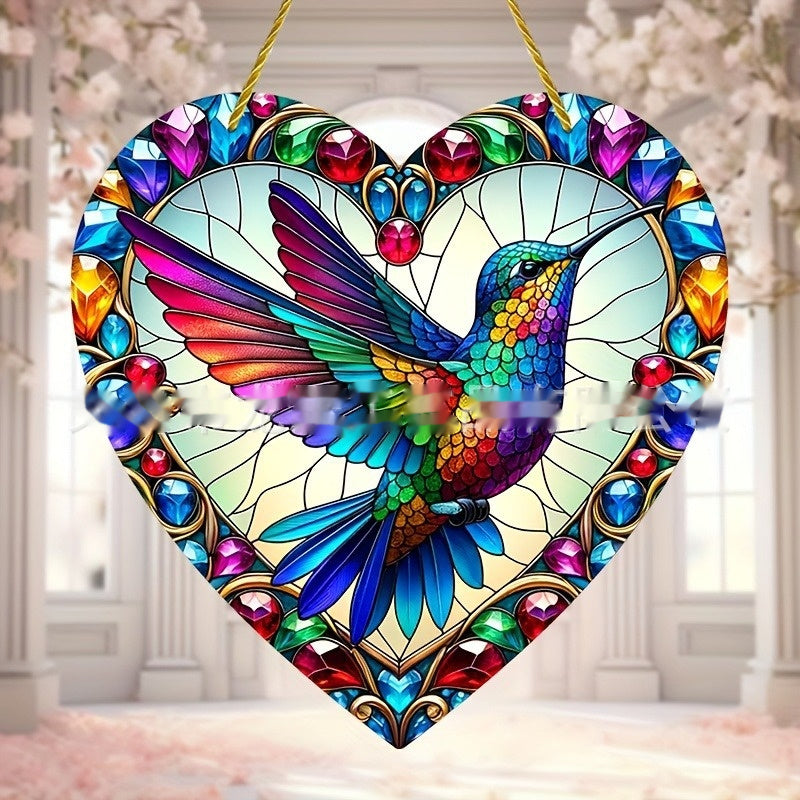 Acrylic Heart-shaped Wall Hanging Stained Glass Effect Home Garden Decoration