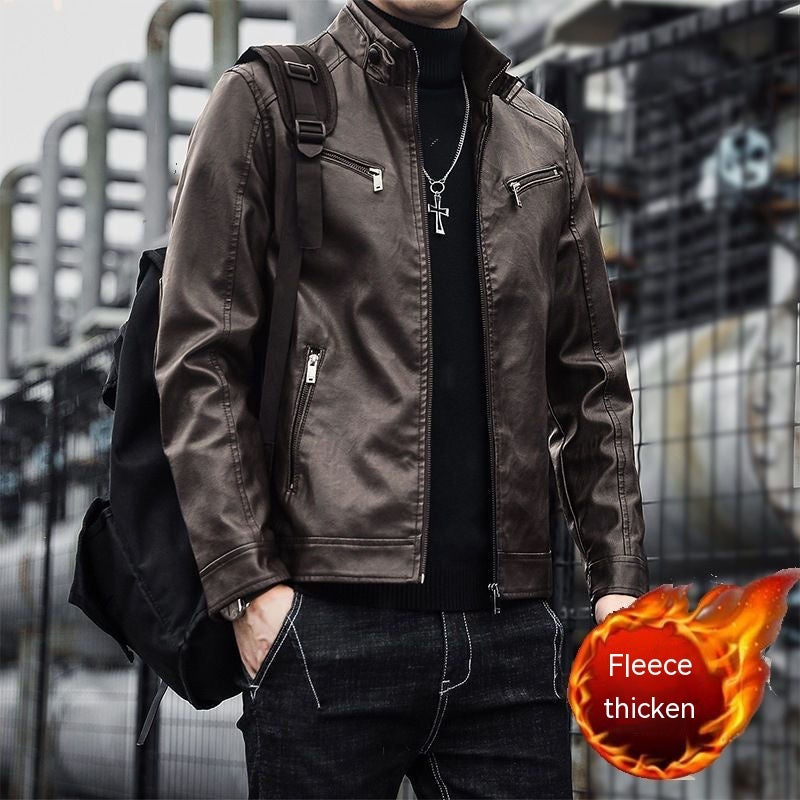 Chaqueta de cuero para hombre, informal, delgada, para motocicleta