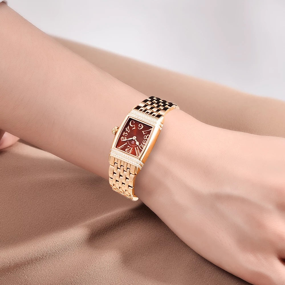 Montre à quartz carrée à cadran de coquille de mode pour femmes avec diamants