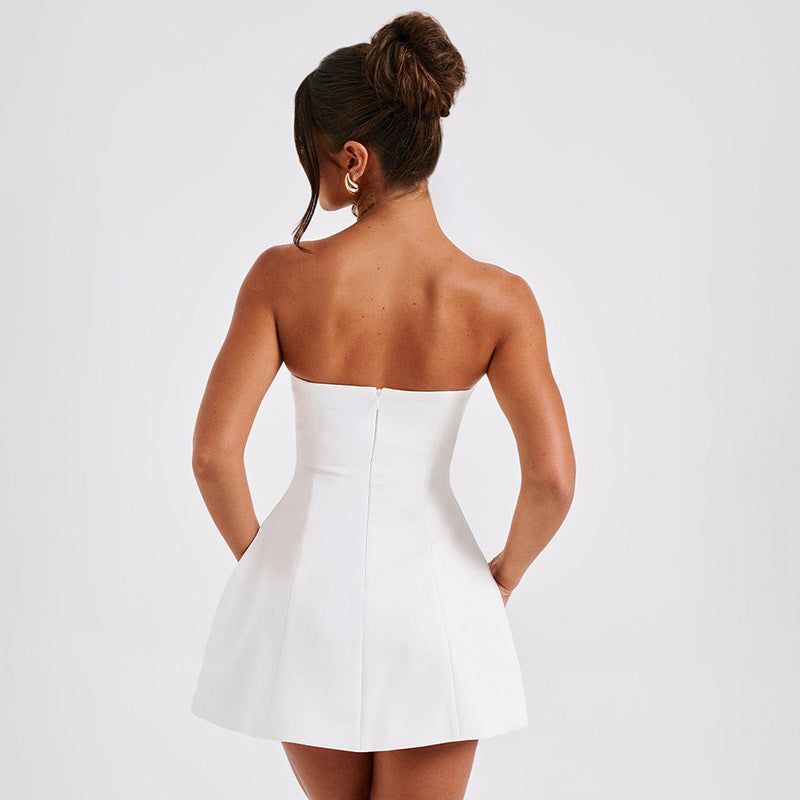 Robe Tube d'été à la mode, couleur unie, décontractée, dos nu, Slim, robes courtes de fête, vêtements pour femmes