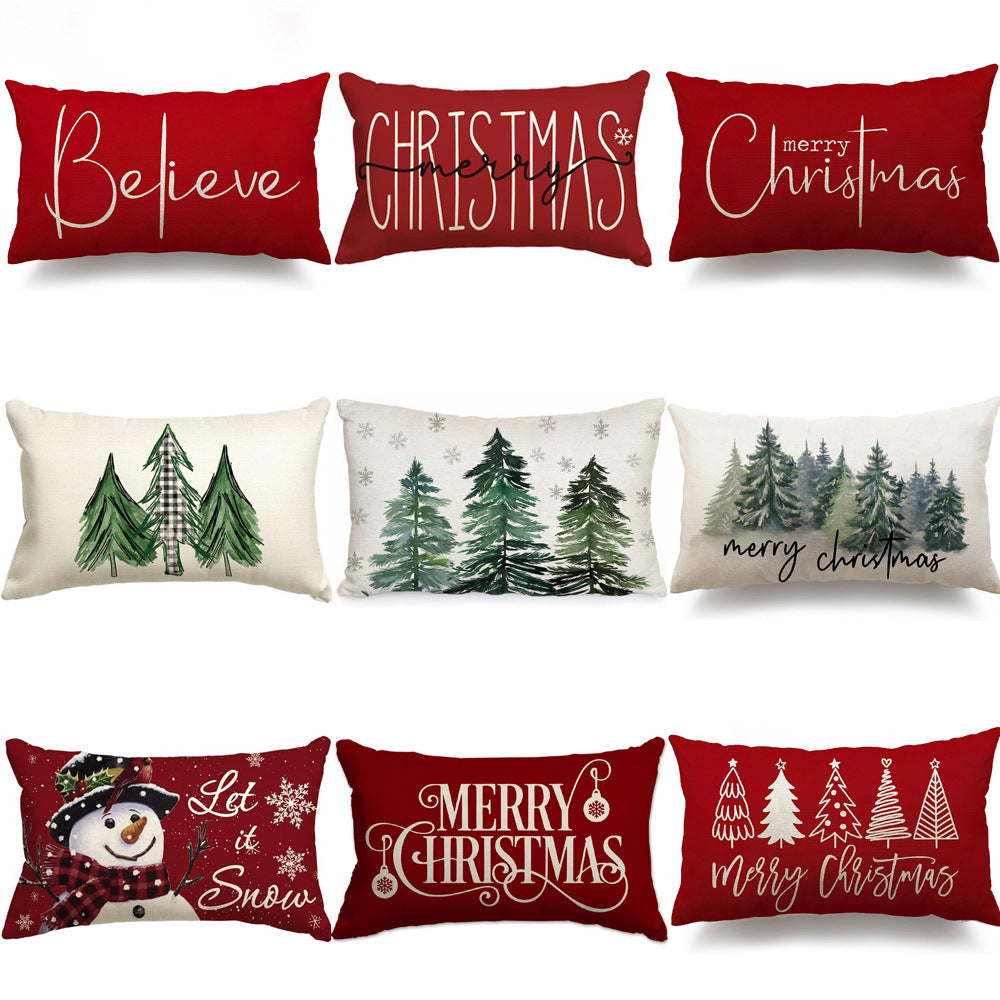 Funda de almohada de lino sencilla para Navidad, decoración para el sofá del hogar