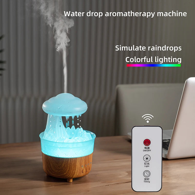 Humidificateur veilleuse nuage de pluie 2023, avec son de goutte d'eau de pluie et lumière LED 7 couleurs, diffuseur d'huile essentielle, aromathérapie