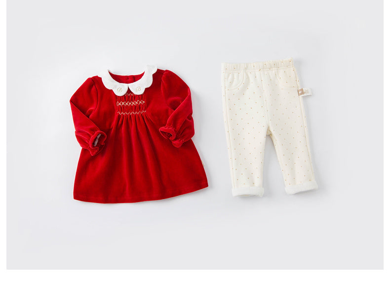 Costume pour enfants bébé fille Style occidental deux pièces Plus vêtements en velours