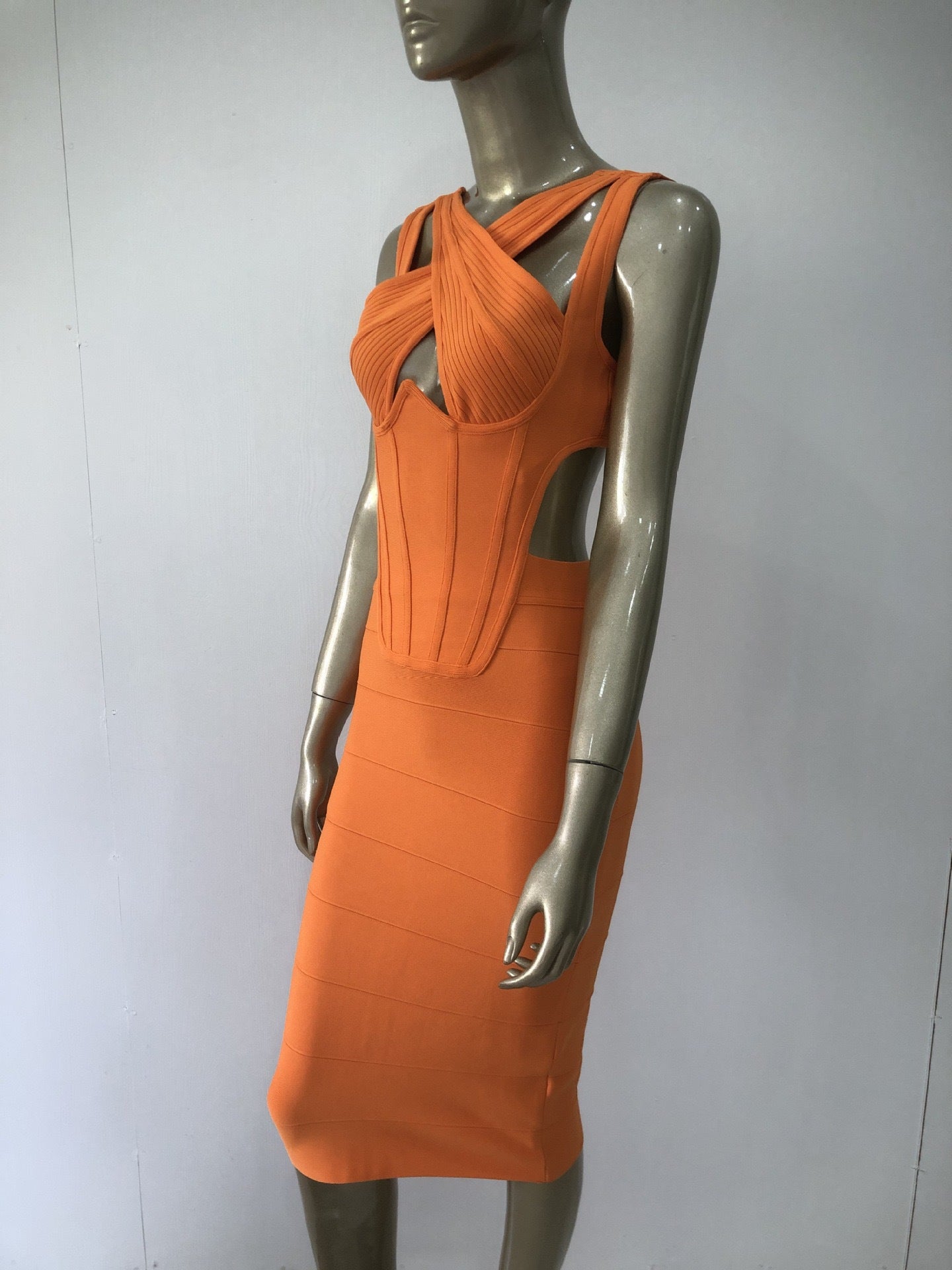 Robe à bandes ajourée pour femme, taille cintrée, coupe cintrée